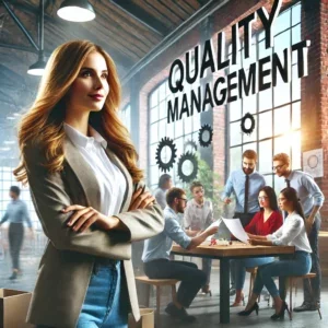 A female leader practicing quality management in a dynamic, non-office setting