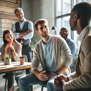 Leader practicing emotional intelligence in a meeting.